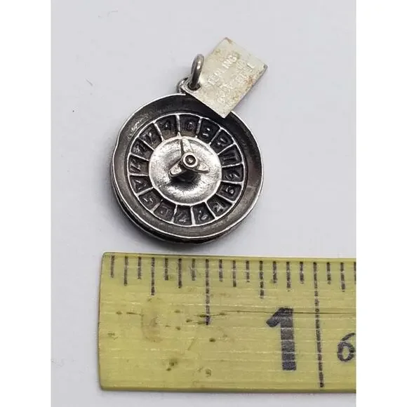 Vtg Sterling Silver Roulette Wheel Charm Pendant Bell Trading Post Tombstone AZ - Picture 4 of 4